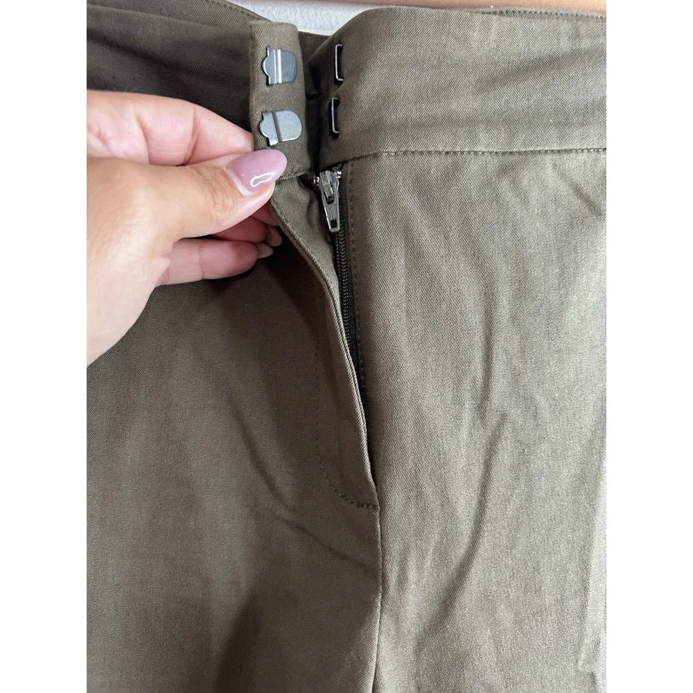Eileen Fisher Womens Olive Brown Organic Cotton Stretch Straight Leg Pants Sz L